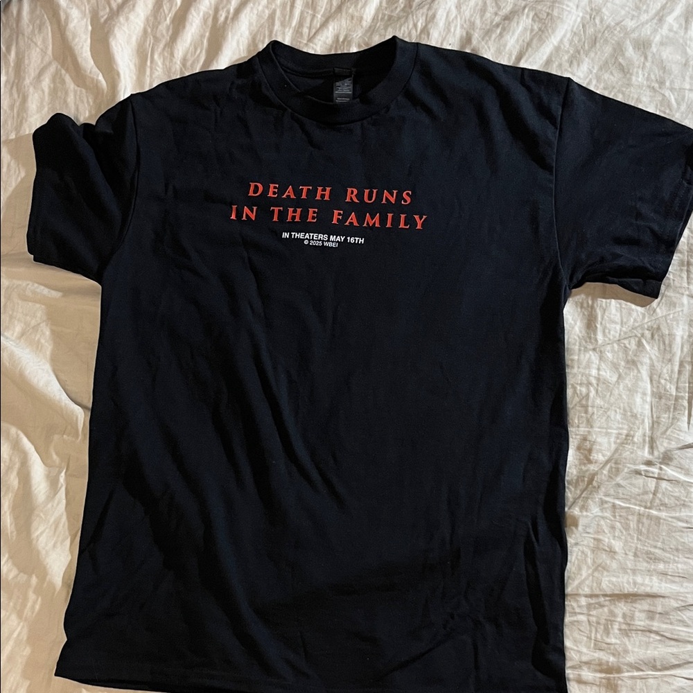 Gildan Black Tee Final Destination Bloodlines w/Text “Death Runs In The Family”